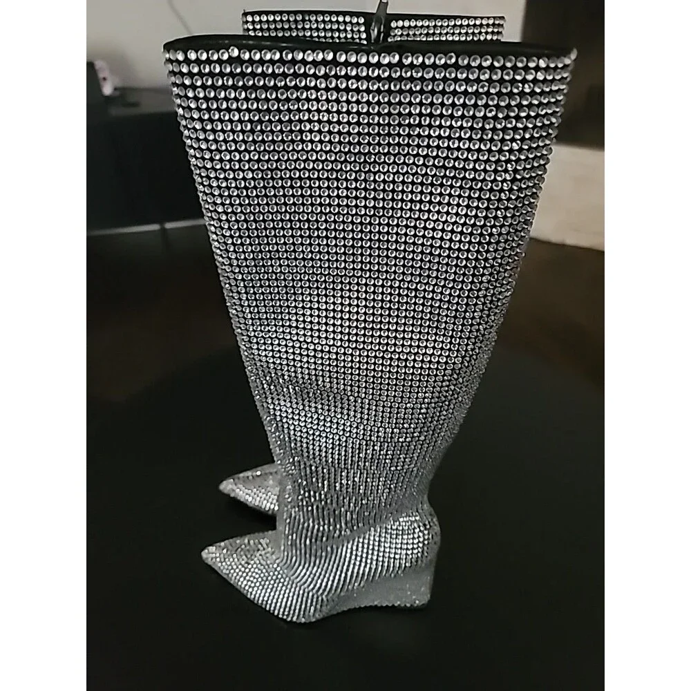 Gianni Bini Gabor Two Rhinestone Pointed Toe Tall Wedge Boots Size 7M